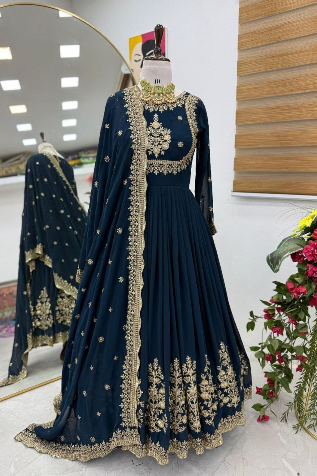 Elegant Fox Georgette Embroidered Gown with Dupatta
