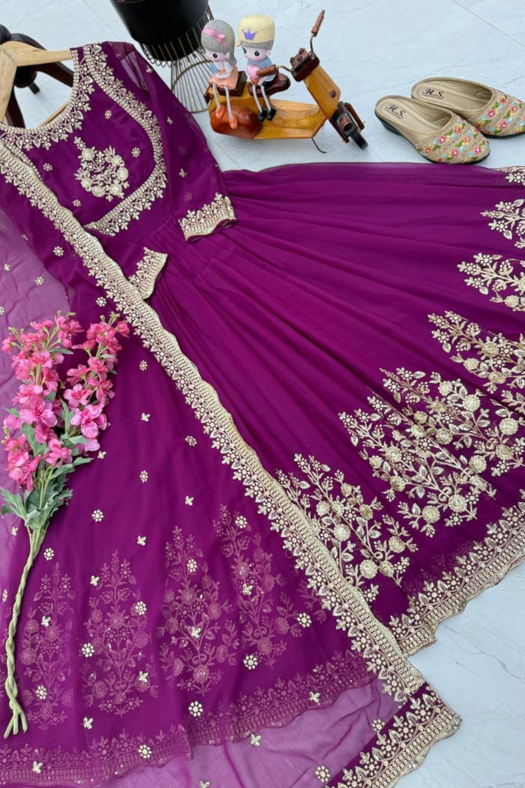 Elegant Fox Georgette Embroidered Gown with Dupatta