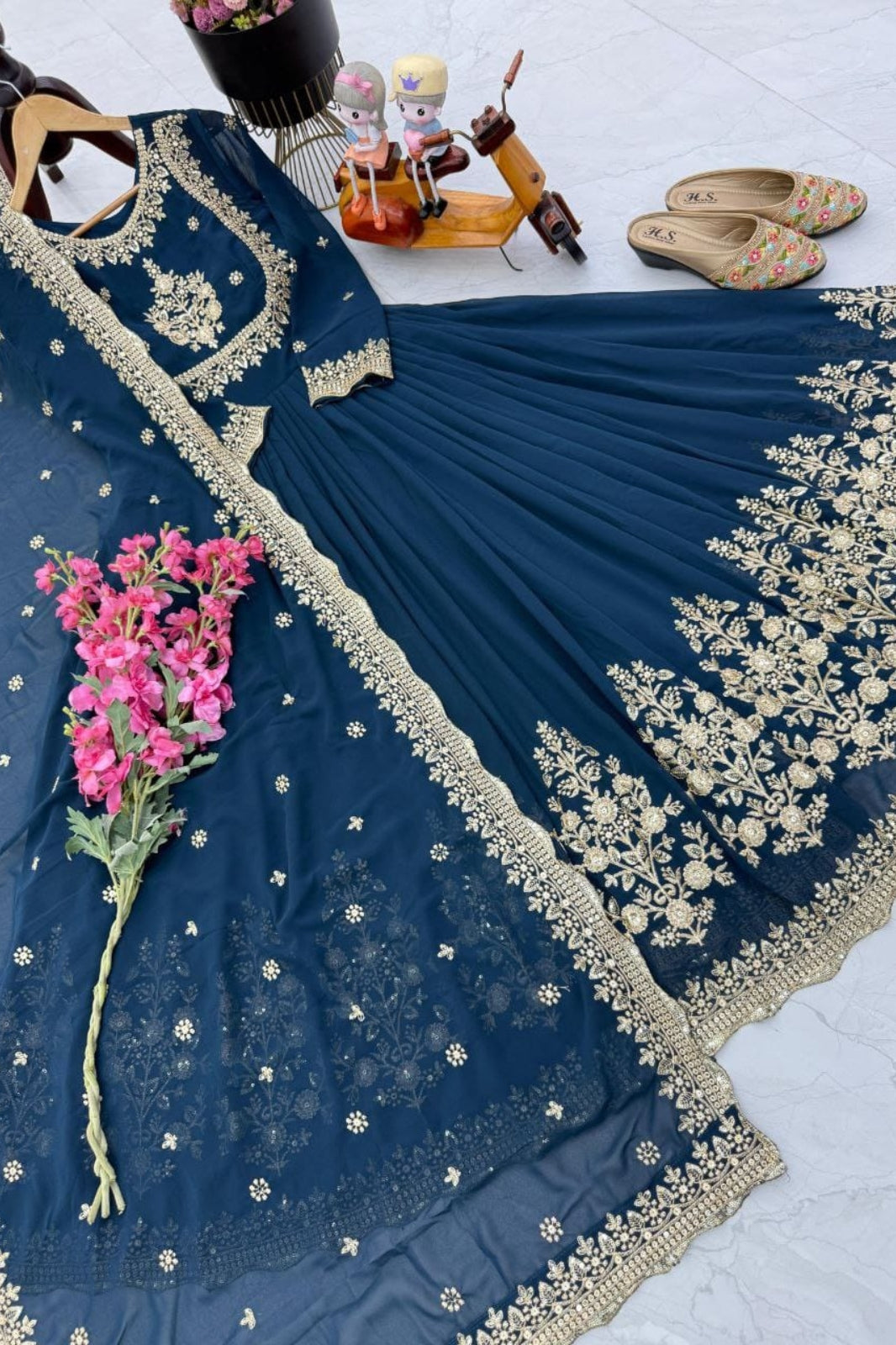 Elegant Fox Georgette Embroidered Gown with Dupatta