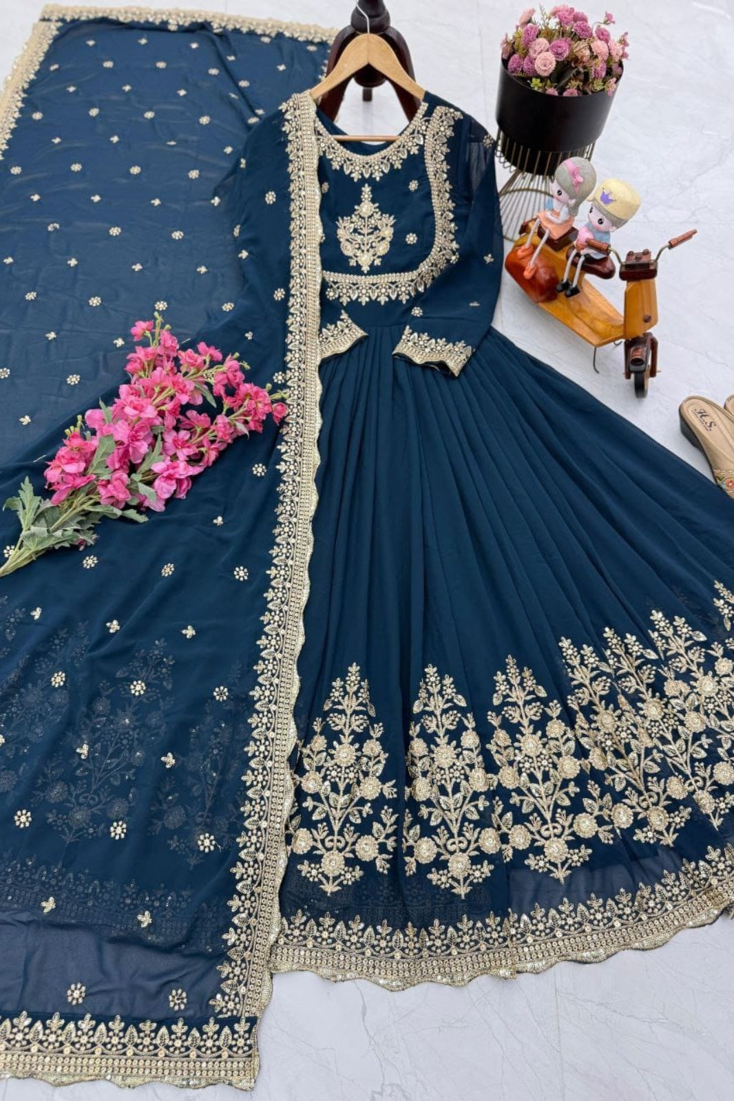 Elegant Fox Georgette Embroidered Gown with Dupatta