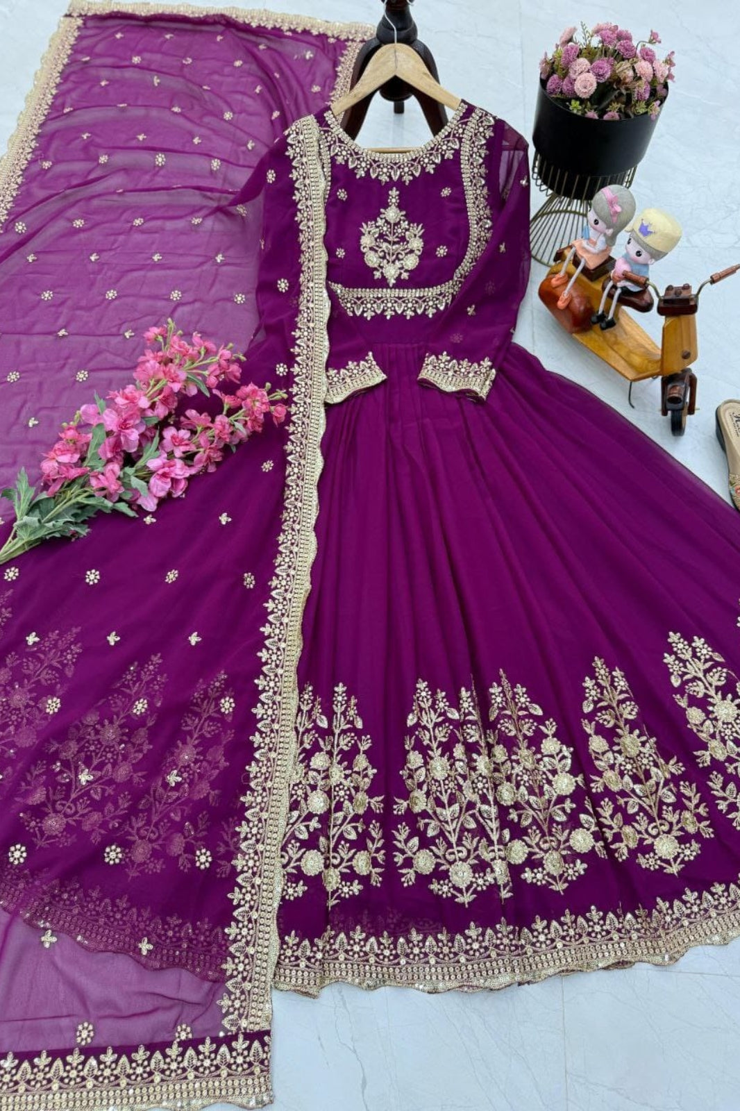 Elegant Fox Georgette Embroidered Gown with Dupatta