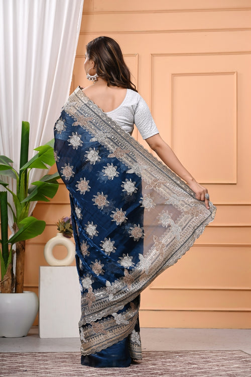 Burberry Silk Designer Saree with Heavy Zari & Swarovski Diamond Work