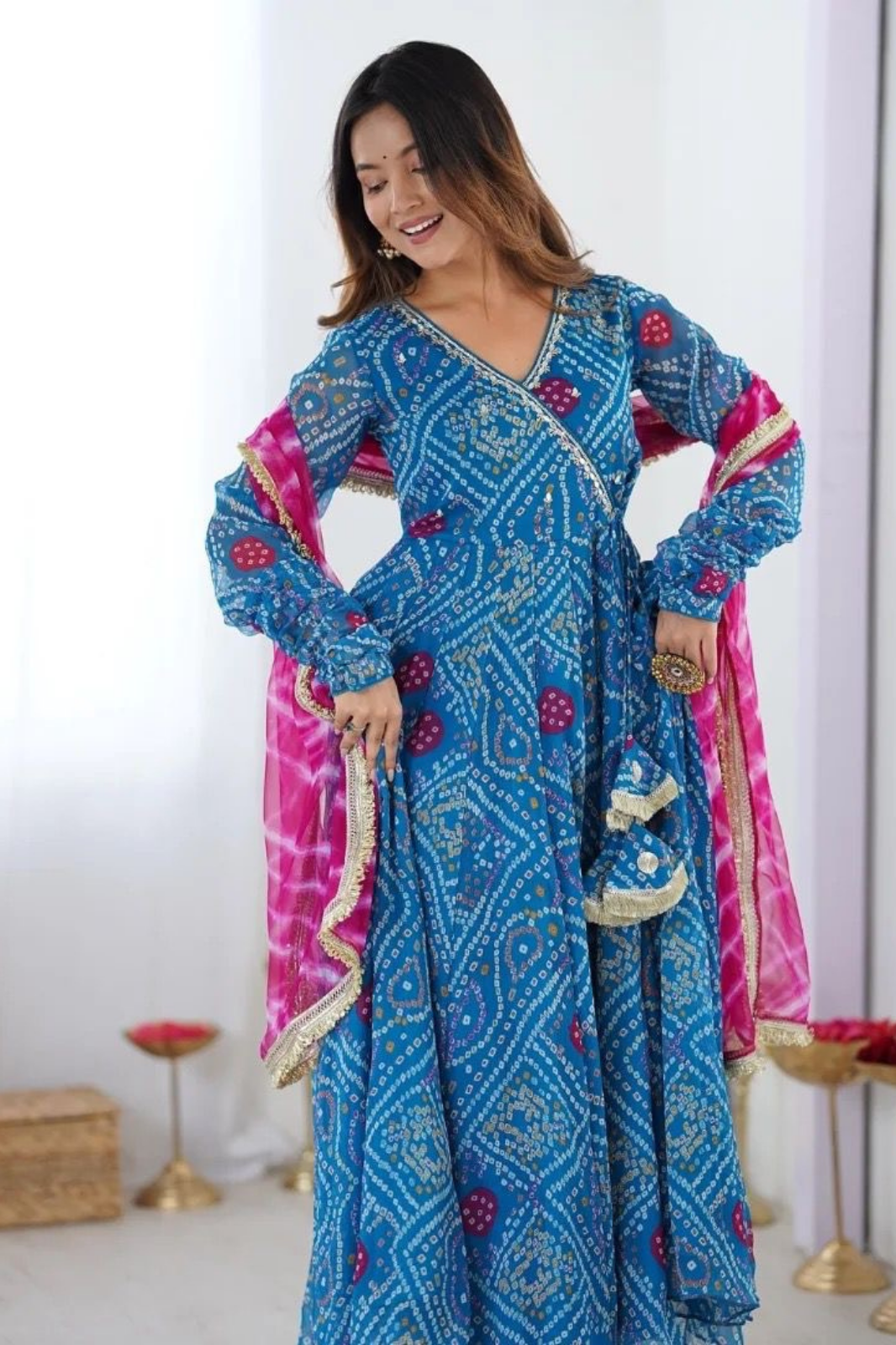 Premium Anarkali 3-Piece Set – Embroidered Gown, Pant & Dupatta in Faux Georgette