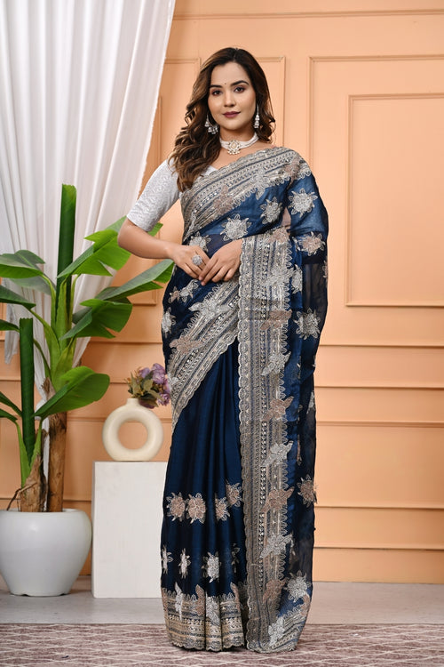 Burberry Silk Designer Saree with Heavy Zari & Swarovski Diamond Work