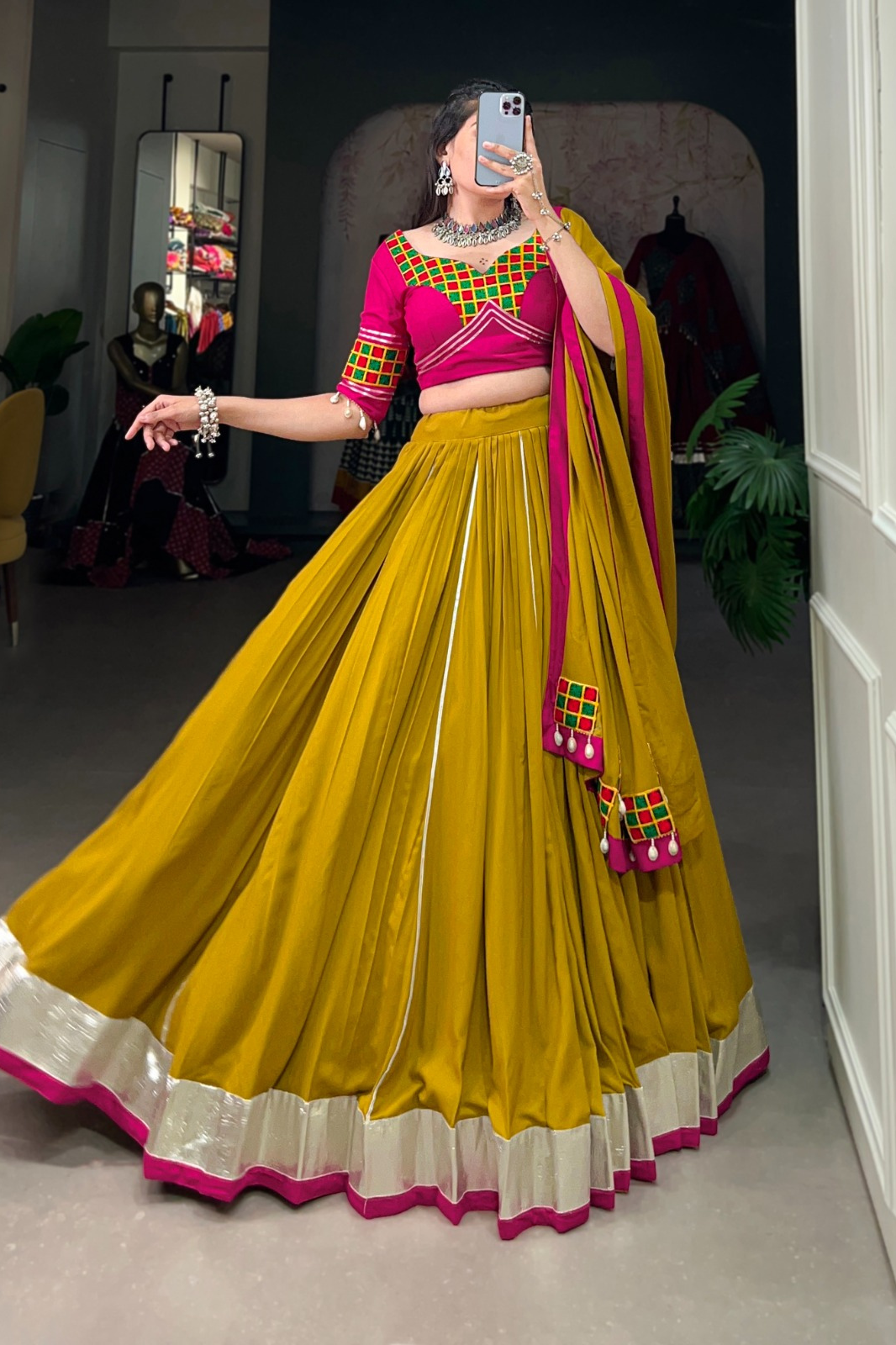 Navratri Lehenga Choli Set – Rayon Fabric, Gota Patti & Gamthi Detailing