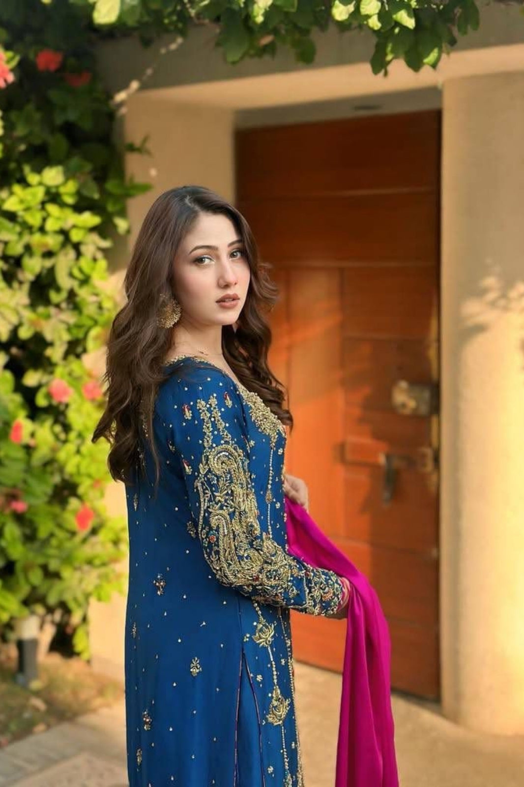 Chinon Silk Embroidered Kurti-Pant Set with Heavy Georgette Dupatta – Zari & Sequins Work