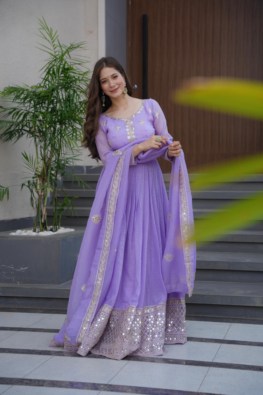 Real Modelling Party Wear Designer Gown with Dupatta – Embroidery & Sequins Work