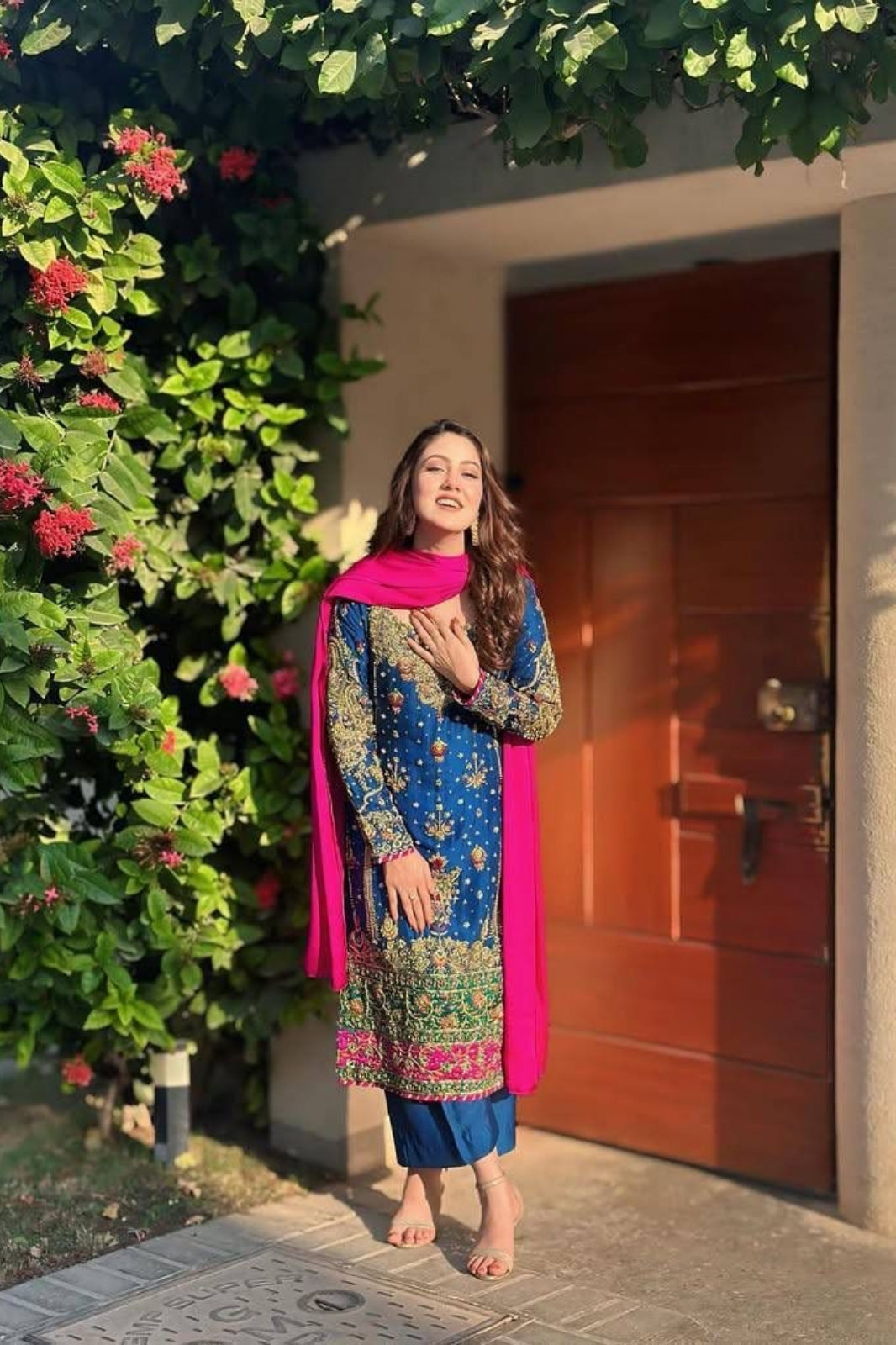 Chinon Silk Embroidered Kurti-Pant Set with Heavy Georgette Dupatta – Zari & Sequins Work