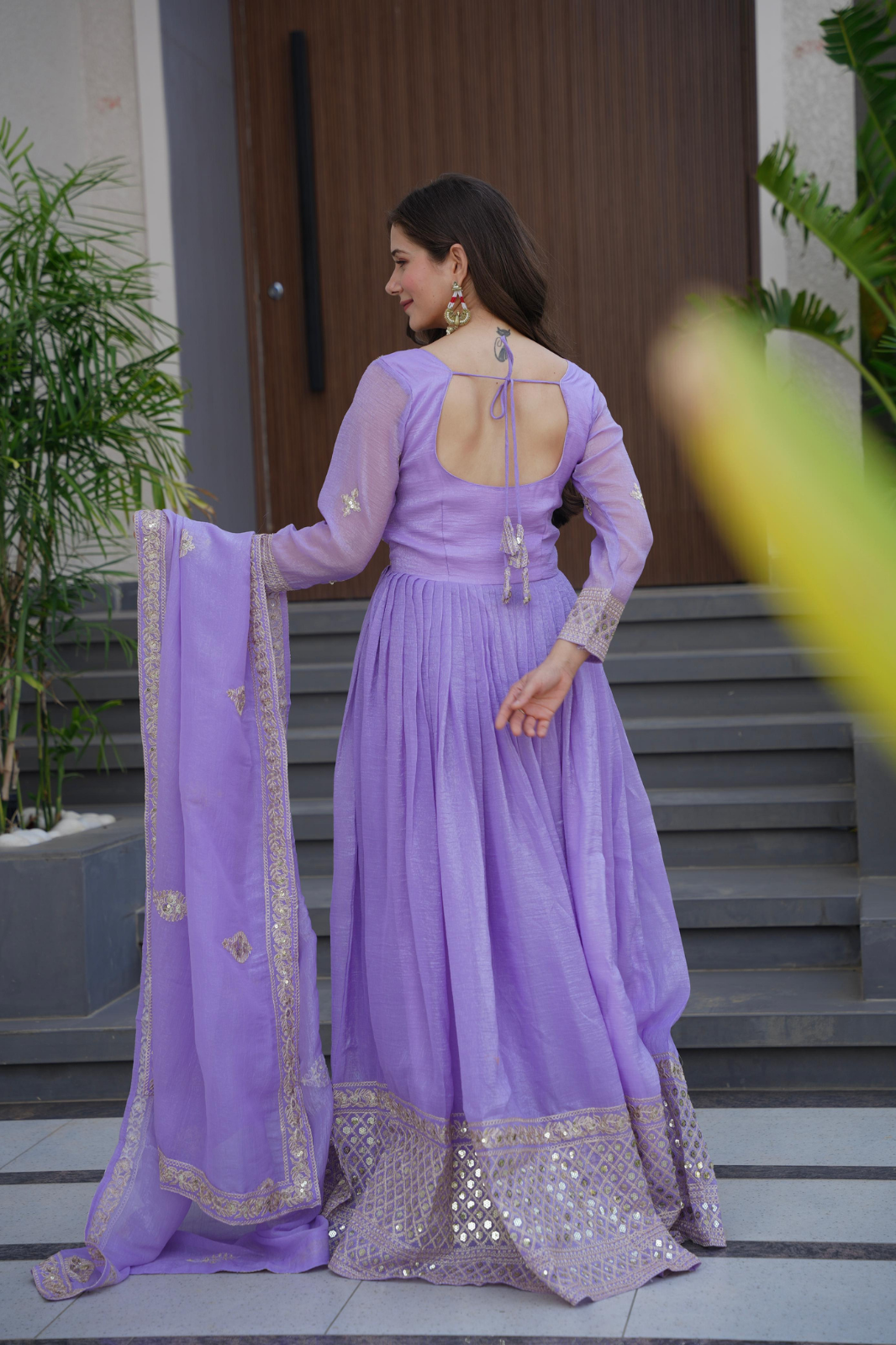 Real Modelling Party Wear Designer Gown with Dupatta – Embroidery & Sequins Work
