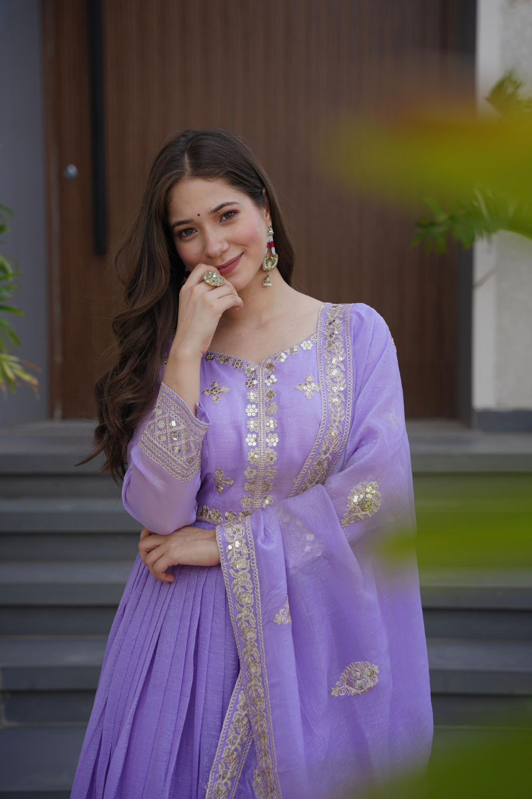Real Modelling Party Wear Designer Gown with Dupatta – Embroidery & Sequins Work