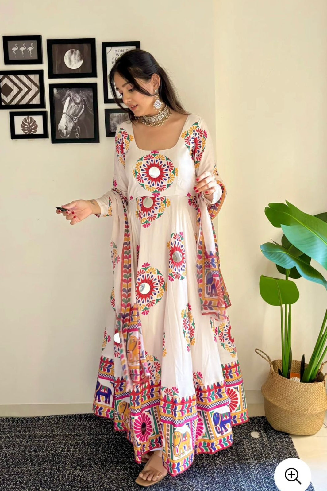 Designer Navratri Look Heavy Moss Satin Silk Gown & Dupatta Set