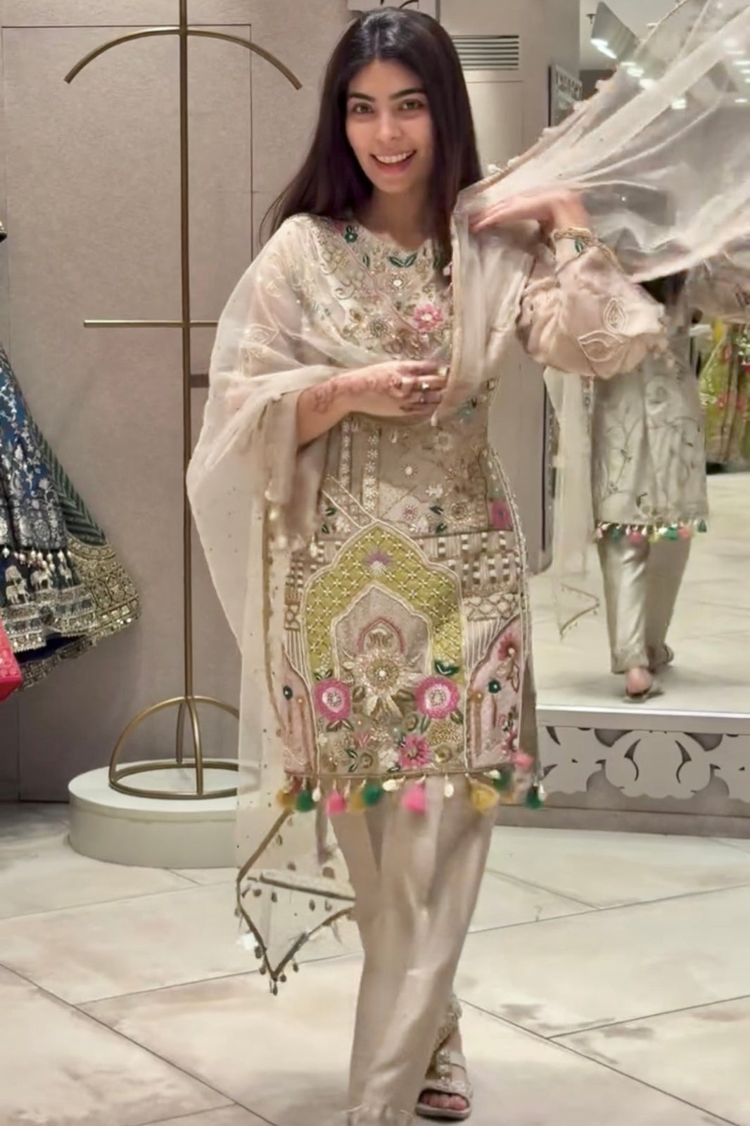 Designer Heavy Embroidered Party Wear Suit with Dupatta & Pant