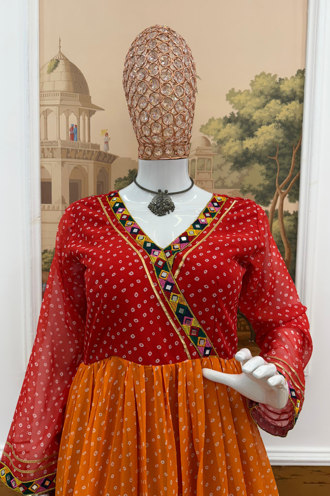 Premium Georgette Gown with Real Mirror Lace Border