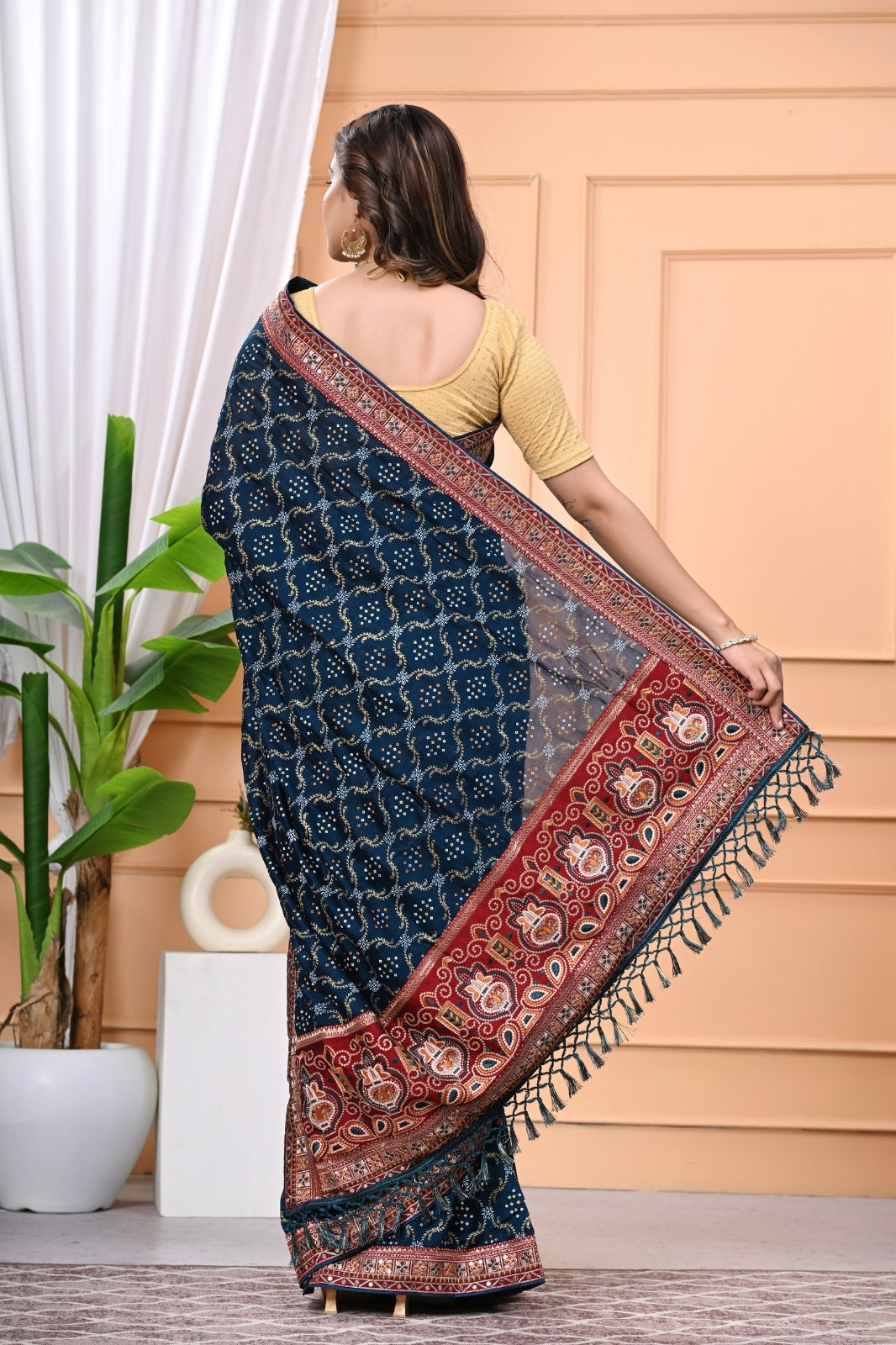 Vichitra Blooming Designer Saree with Heavy Embroidery & Stone Work