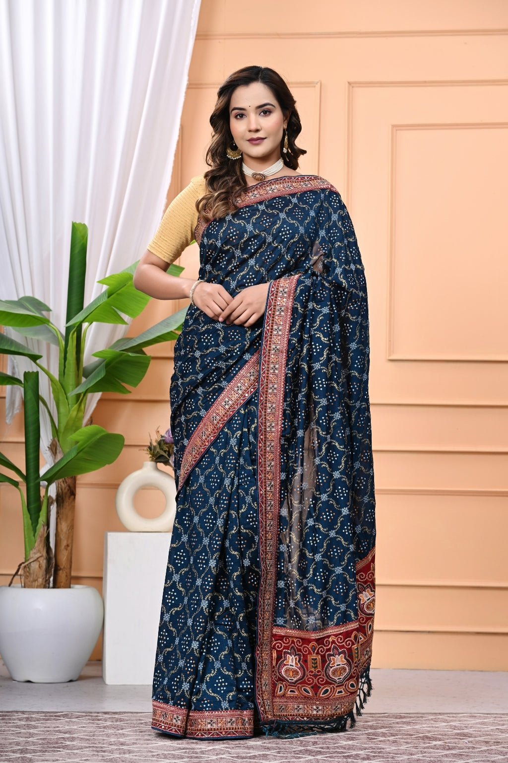 Vichitra Blooming Designer Saree with Heavy Embroidery & Stone Work