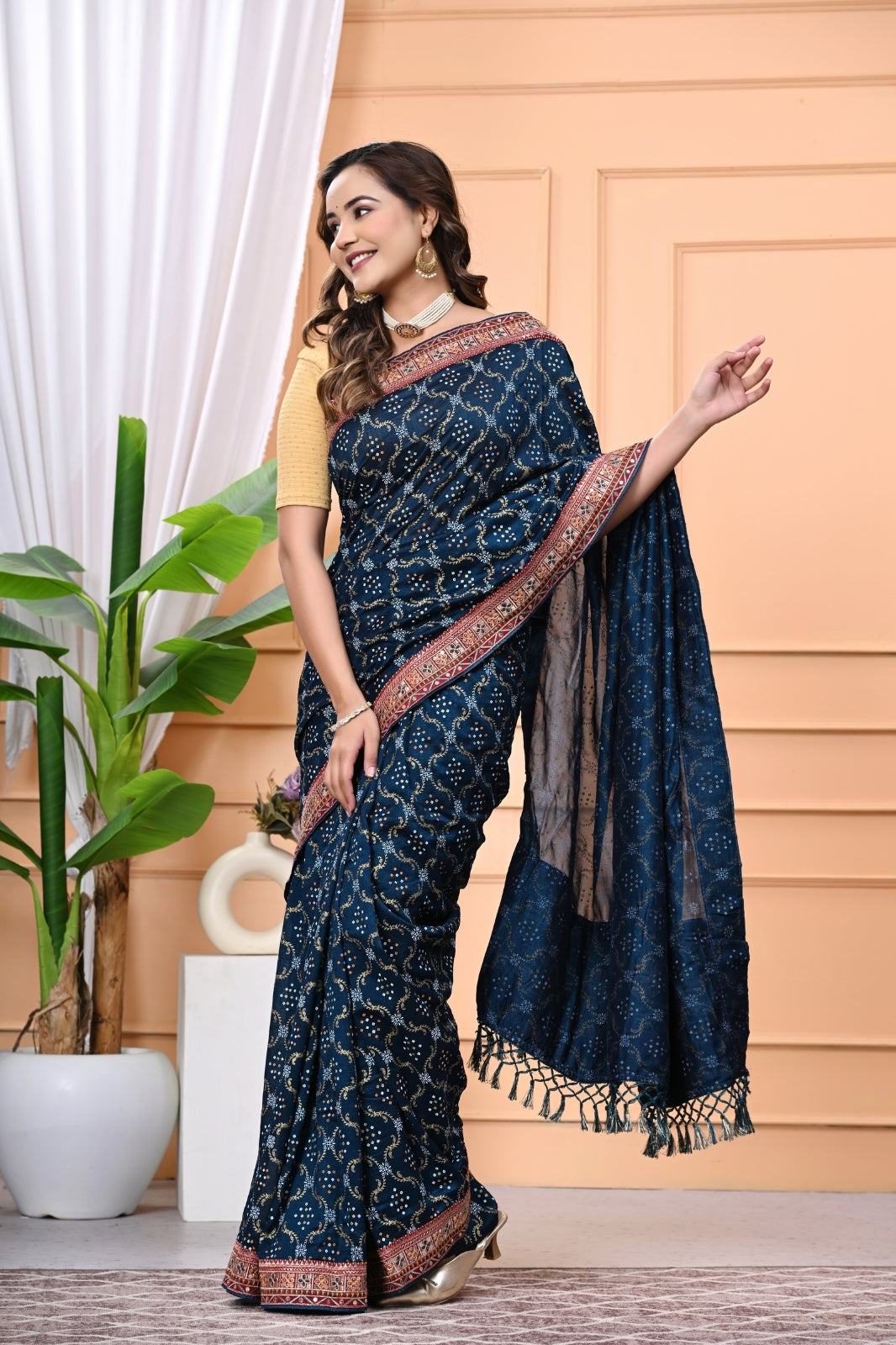 Vichitra Blooming Designer Saree with Heavy Embroidery & Stone Work