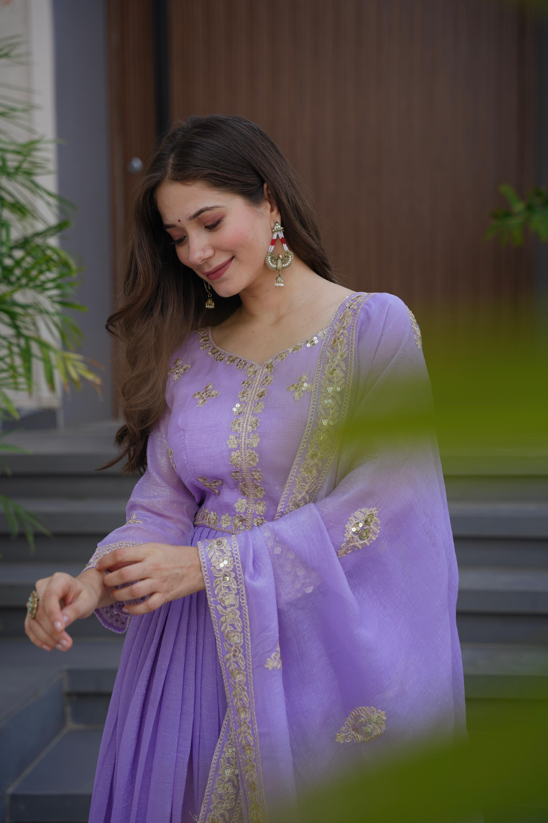 Real Modelling Party Wear Designer Gown with Dupatta – Embroidery & Sequins Work