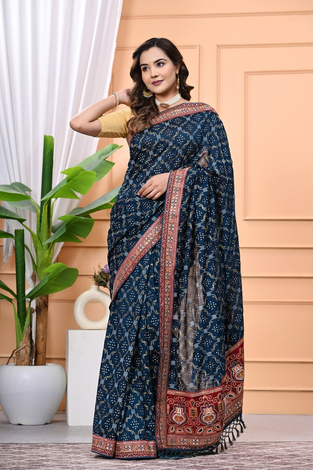 Vichitra Blooming Designer Saree with Heavy Embroidery & Stone Work