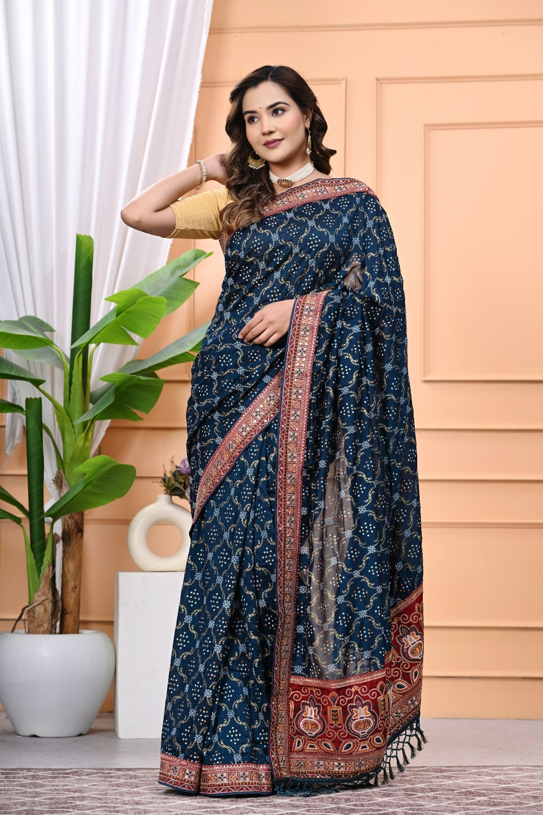 Vichitra Blooming Designer Saree with Heavy Embroidery & Stone Work