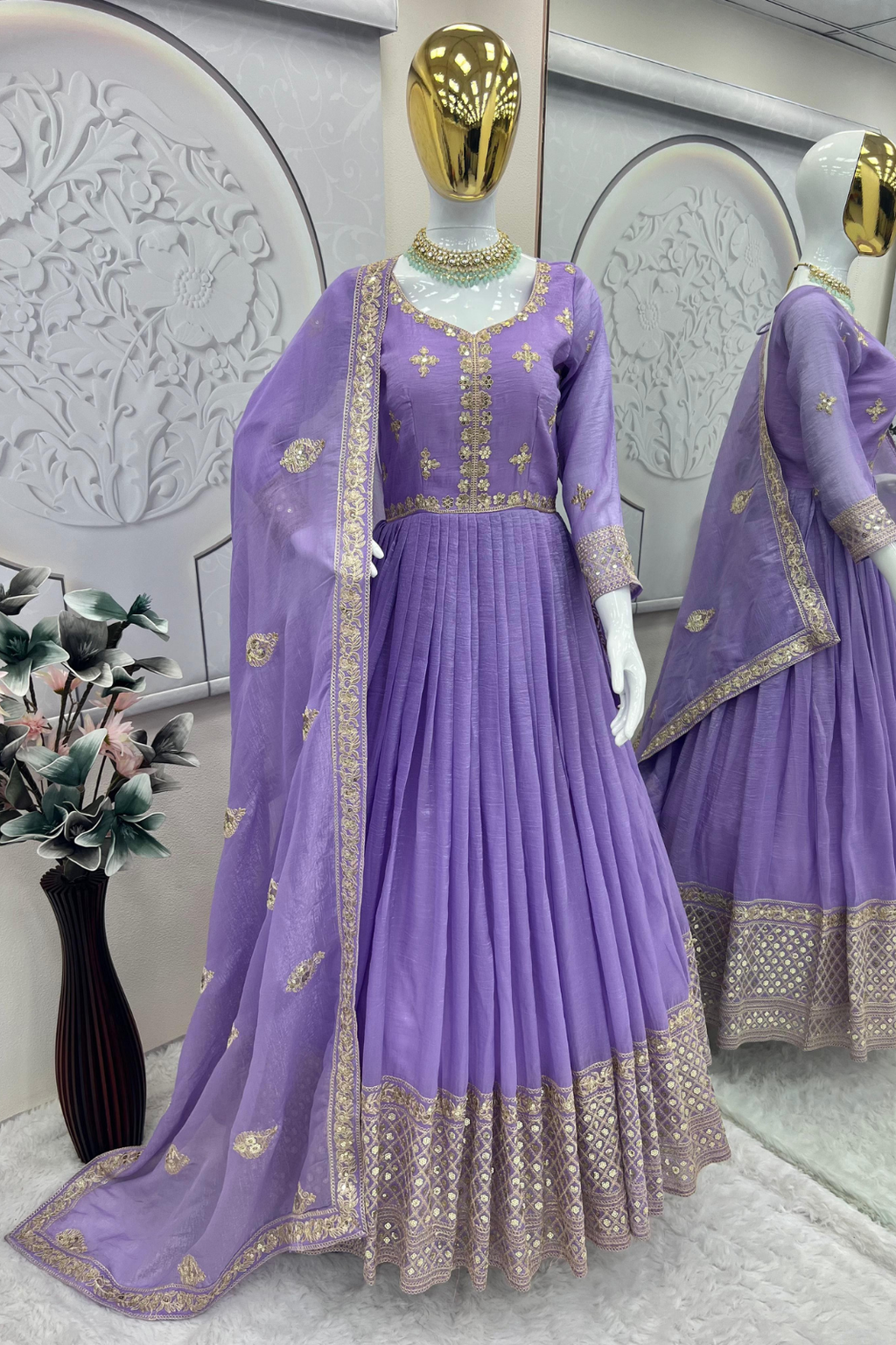 Real Modelling Party Wear Designer Gown with Dupatta – Embroidery & Sequins Work