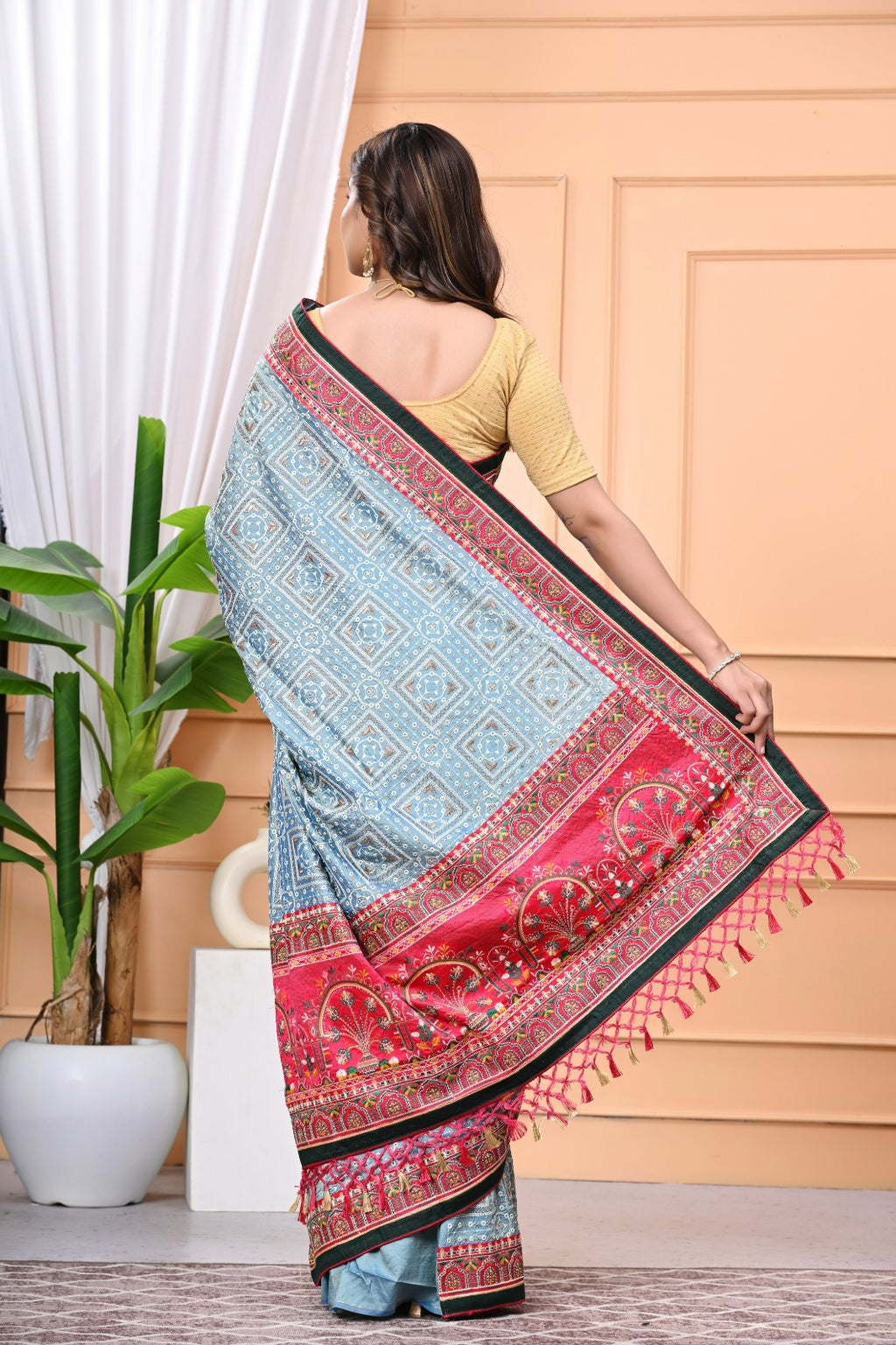 Vichitra Blooming Designer Saree with Elegant Multi Work
