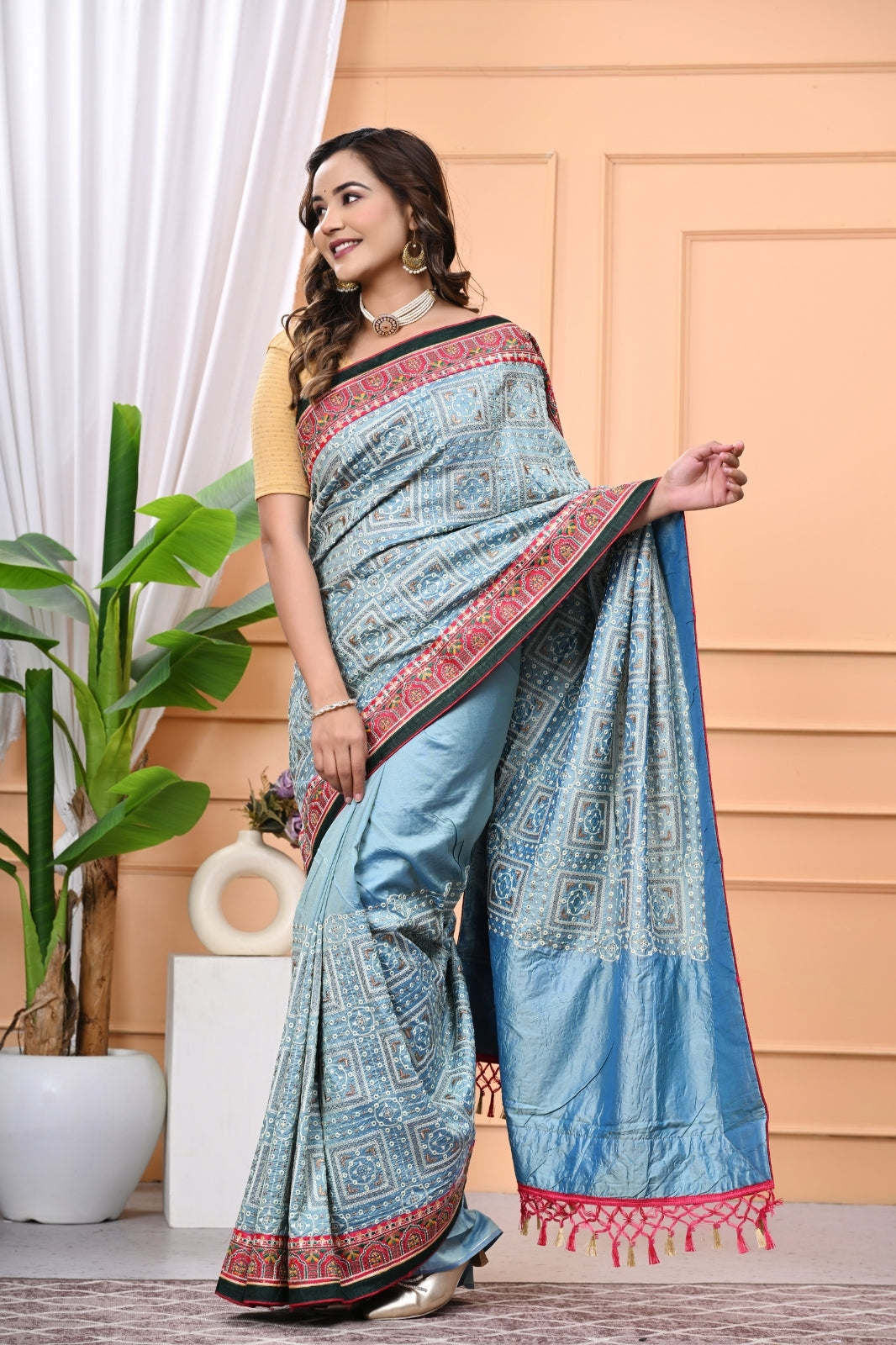 Vichitra Blooming Designer Saree with Elegant Multi Work