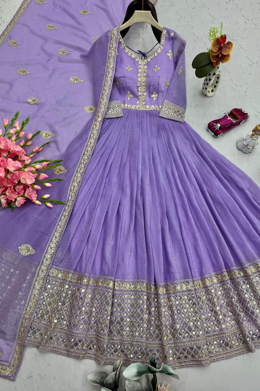 Real Modelling Party Wear Designer Gown with Dupatta – Embroidery & Sequins Work