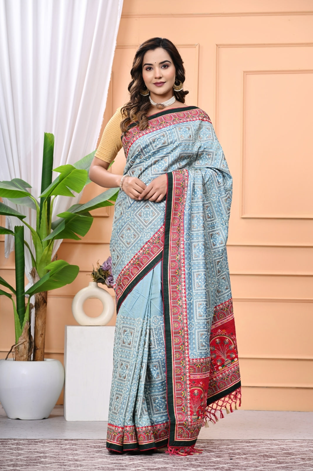 Vichitra Blooming Designer Saree with Elegant Multi Work