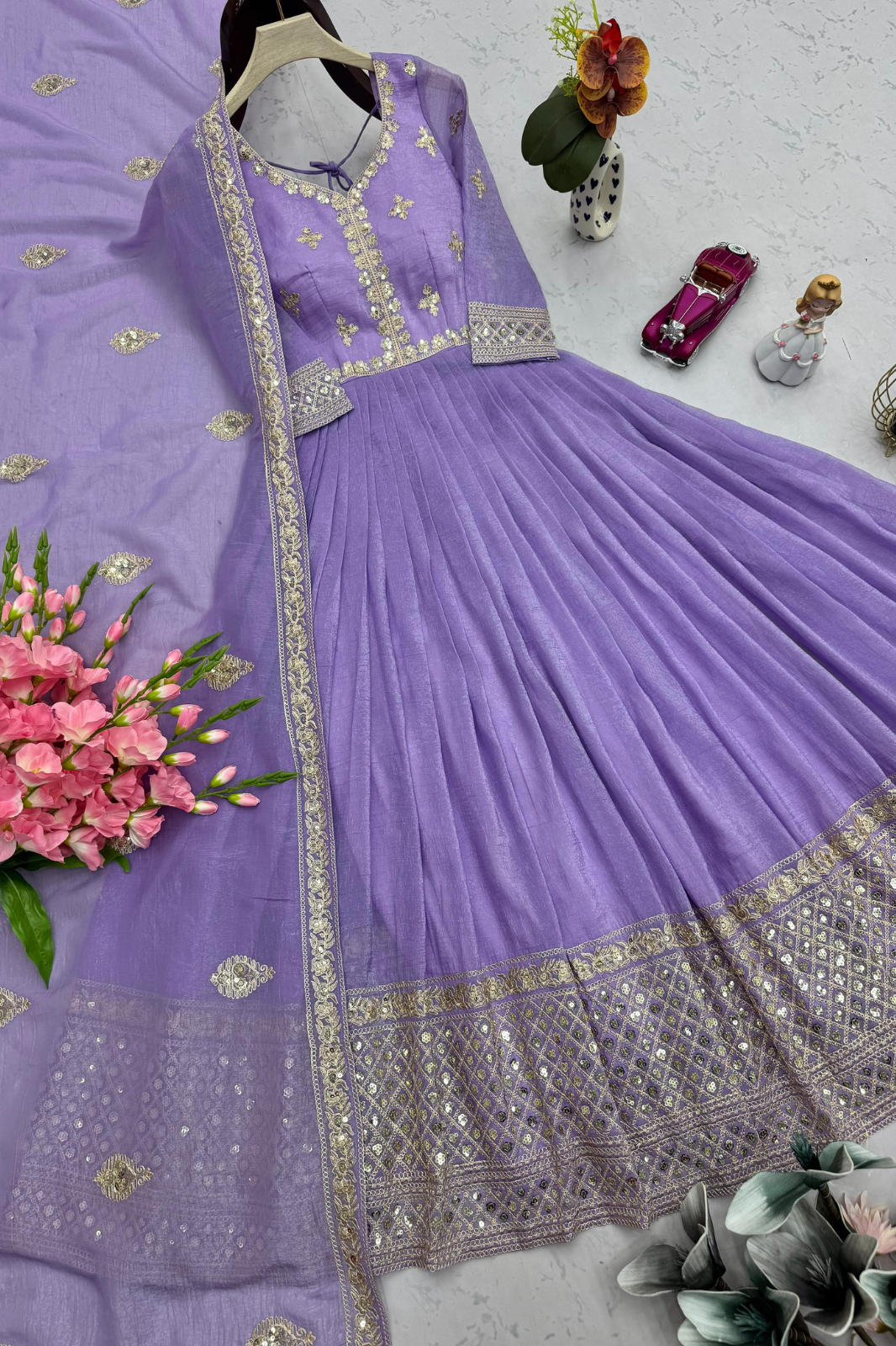 Real Modelling Party Wear Designer Gown with Dupatta – Embroidery & Sequins Work