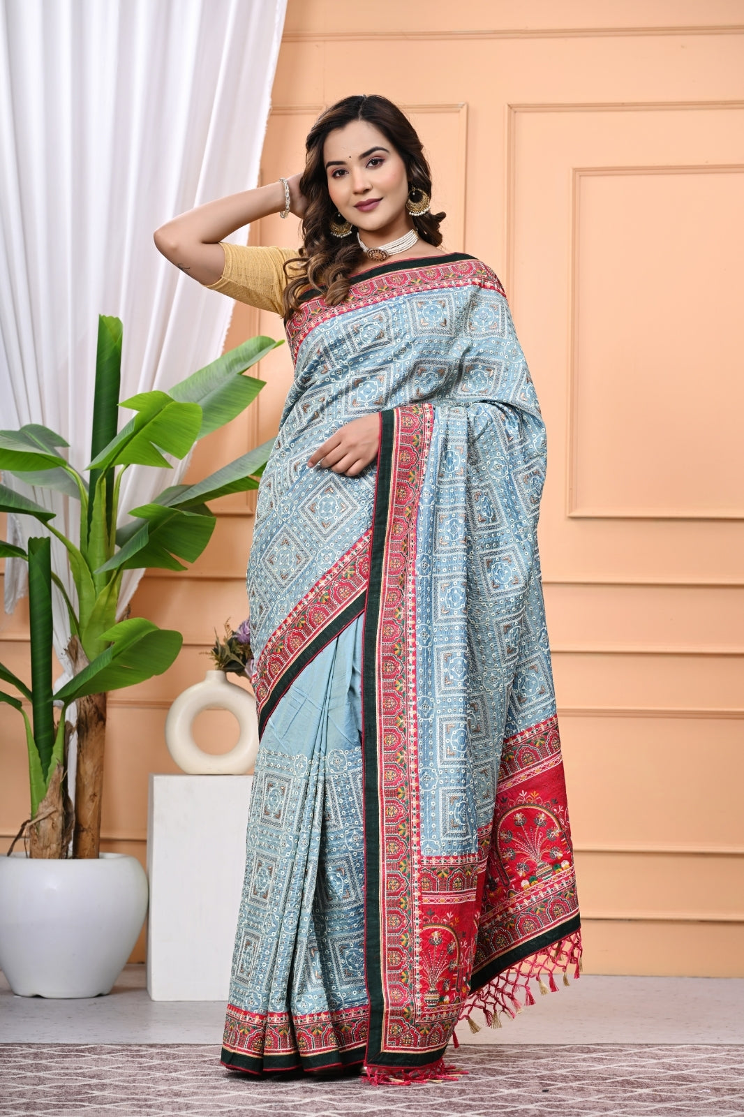 Vichitra Blooming Designer Saree with Elegant Multi Work