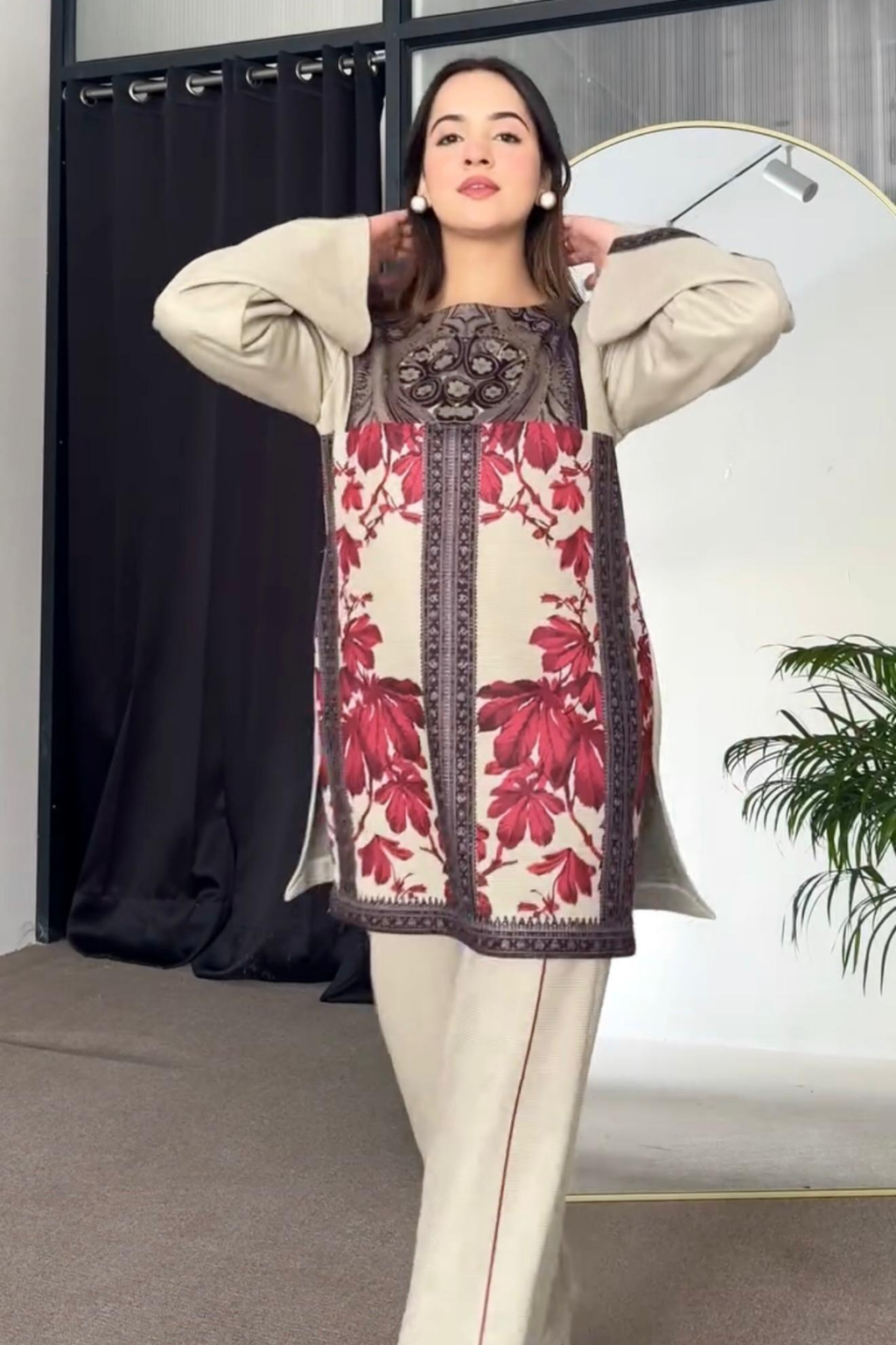 Designer Party Wear Co-ords Set – Pure Natural Crepe with Digital Print (Top & Palazzo)