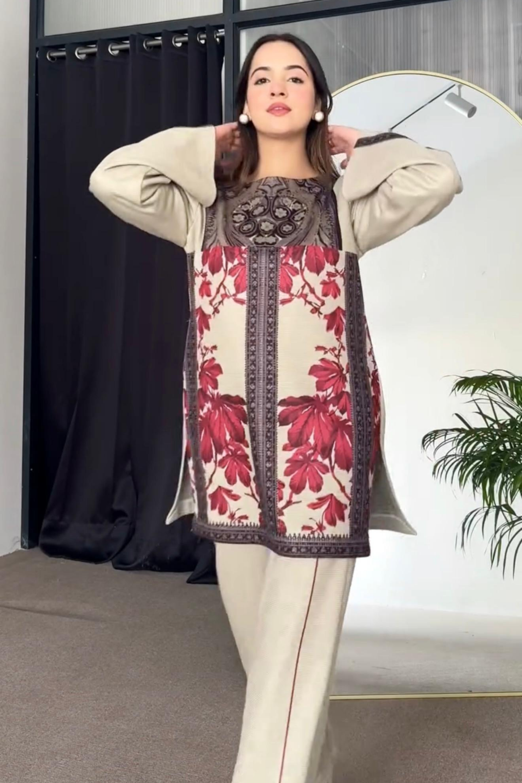 Designer Party Wear Co-ords Set – Pure Natural Crepe with Digital Print (Top & Palazzo)