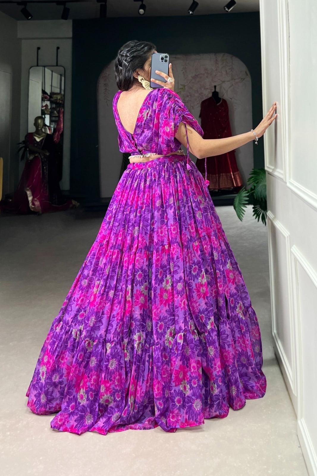 Floral Chiffon Purple Co-ord Lehenga Set – Stitched Lehenga & Blouse | Elegant & Lightweight (Copy)