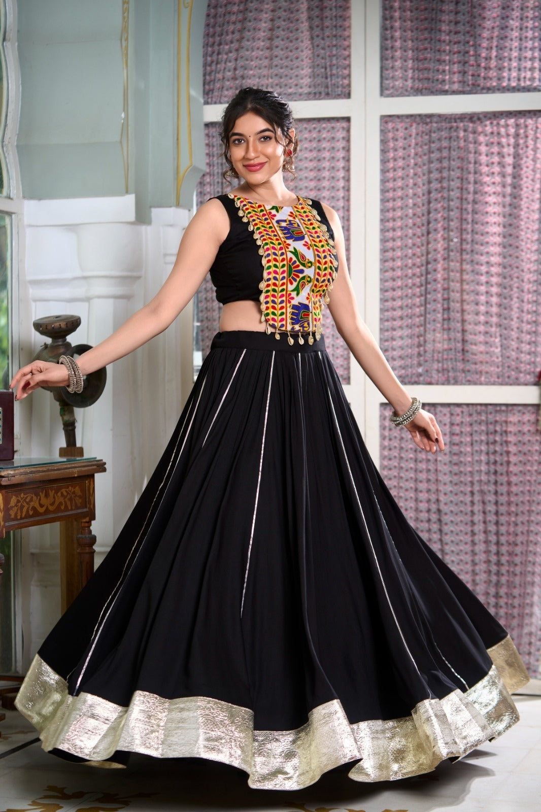 Navrati Design Rayon Lehenga with Gamthi Work Blouse
