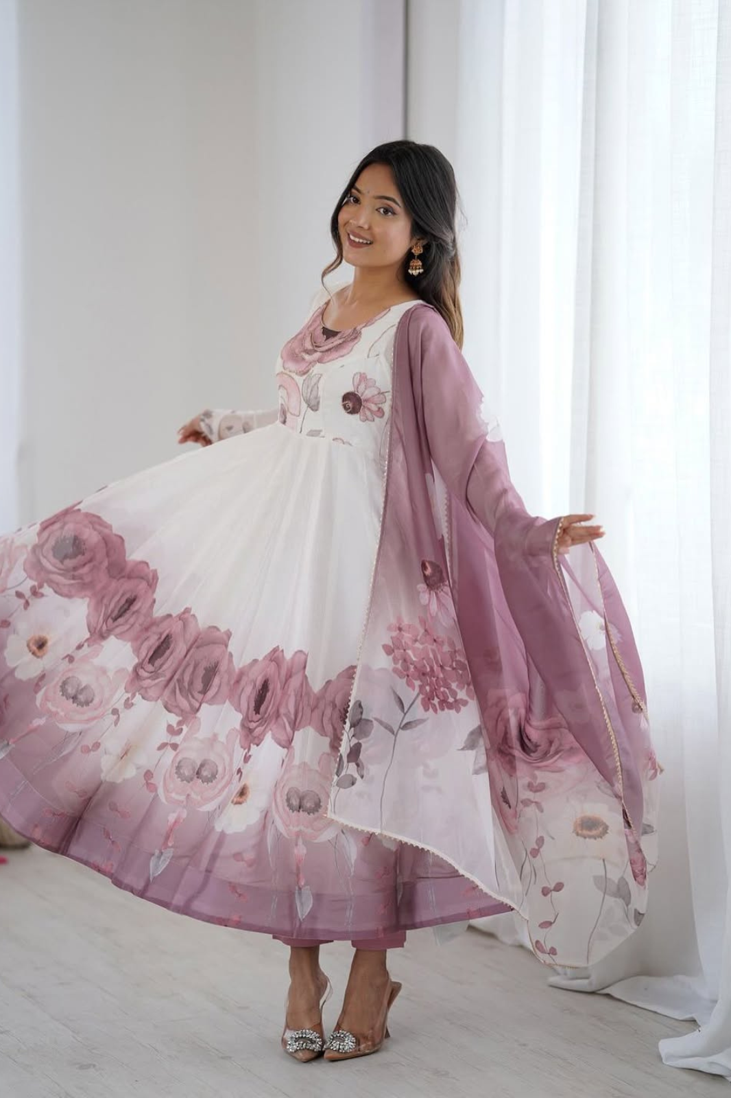 Luxury Organza Silk Anarkali Suit – Onion Pink Edition