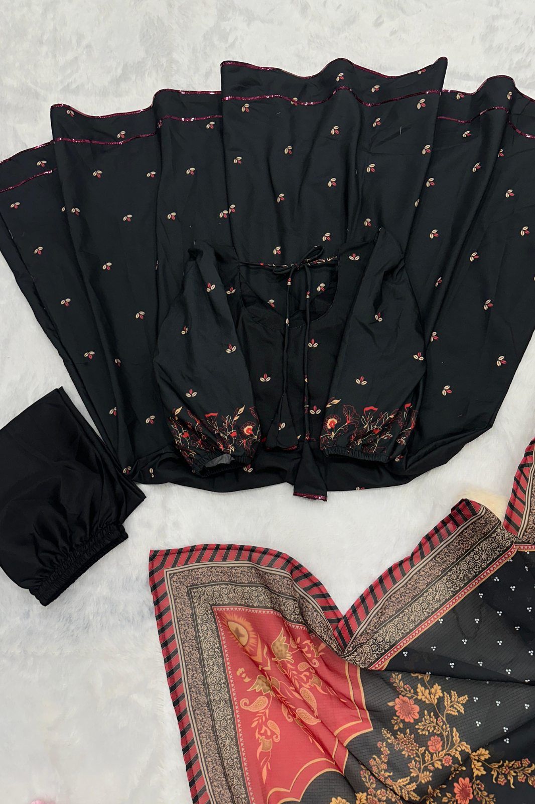 Premium Cotton Anarkali with Balloon Sleeves & Printed Dupatta