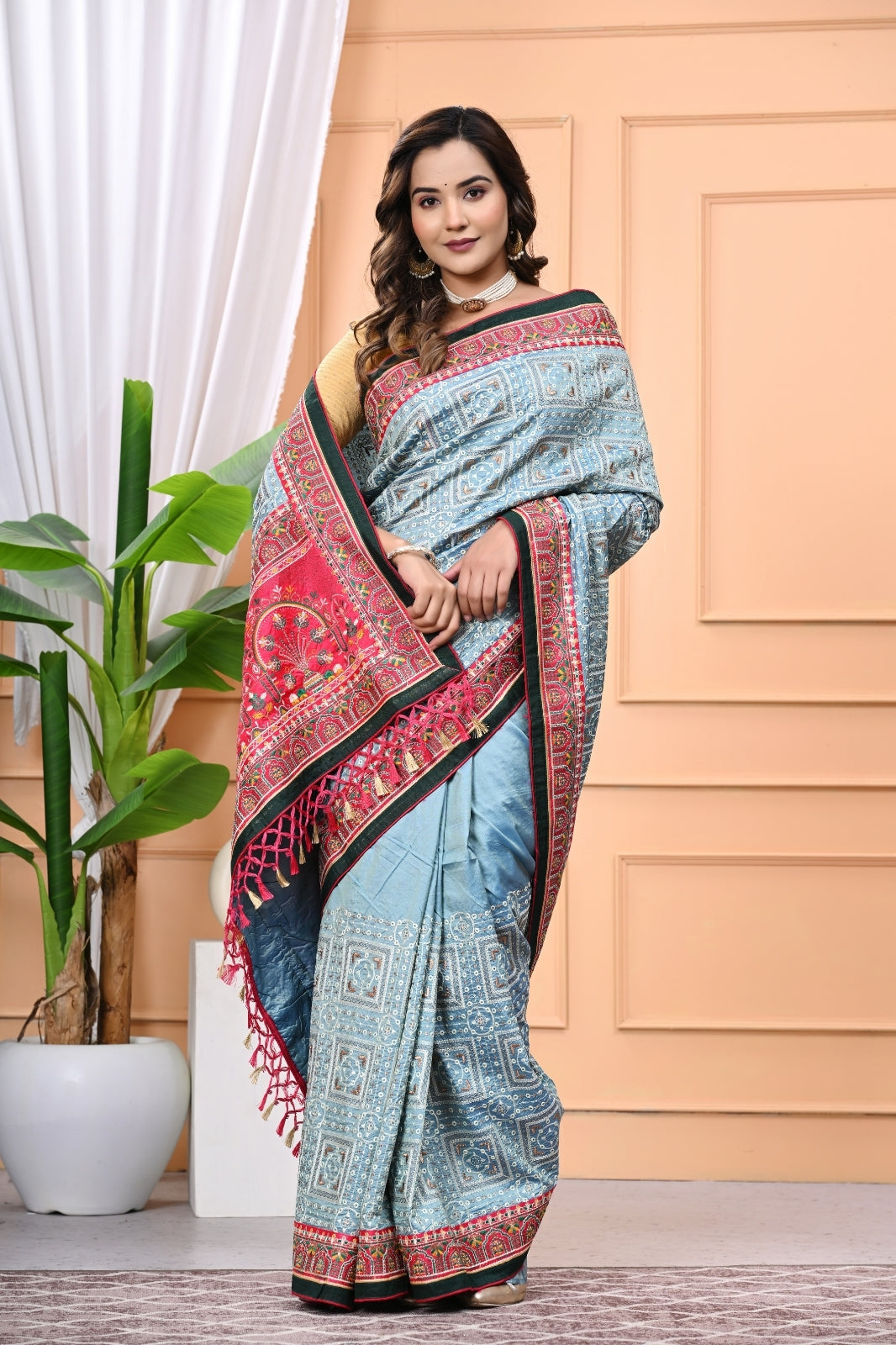 Vichitra Blooming Designer Saree with Elegant Multi Work