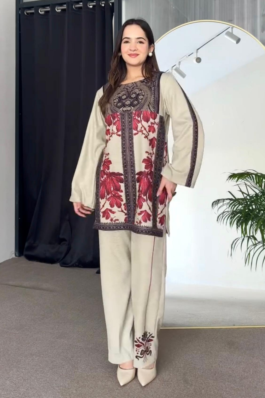 Designer Party Wear Co-ords Set – Pure Natural Crepe with Digital Print (Top & Palazzo)