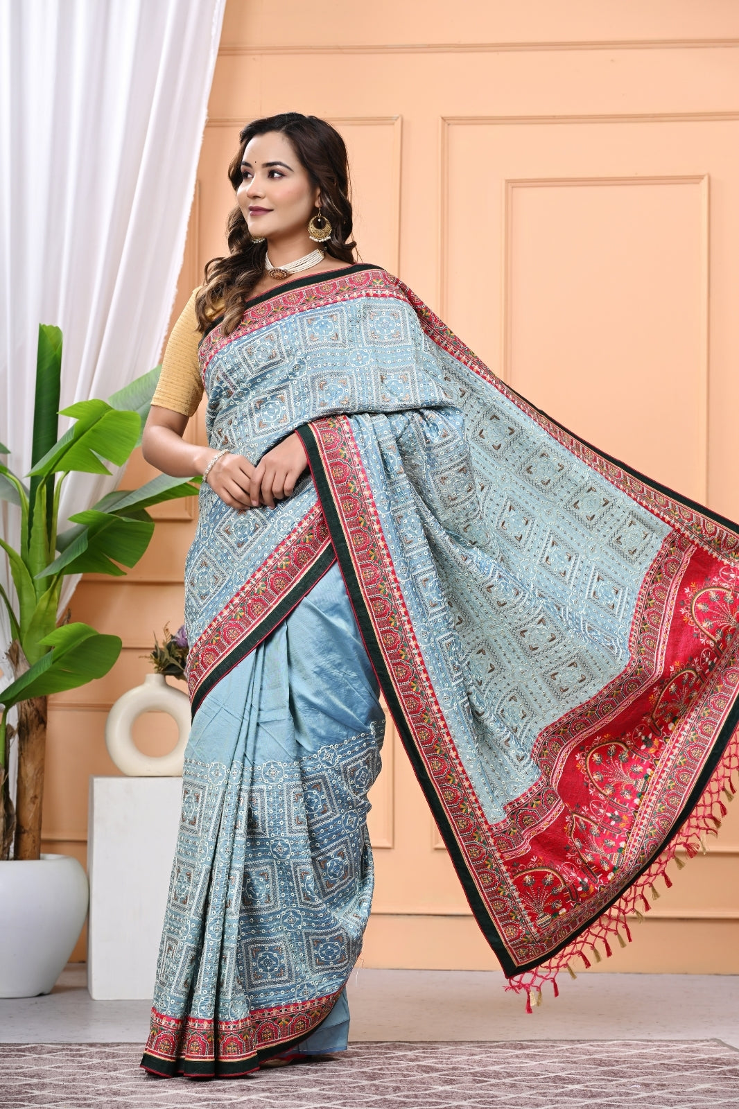 Vichitra Blooming Designer Saree with Elegant Multi Work