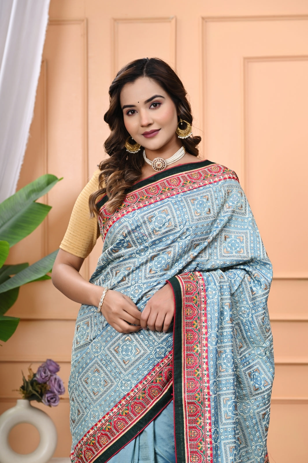 Vichitra Blooming Designer Saree with Elegant Multi Work