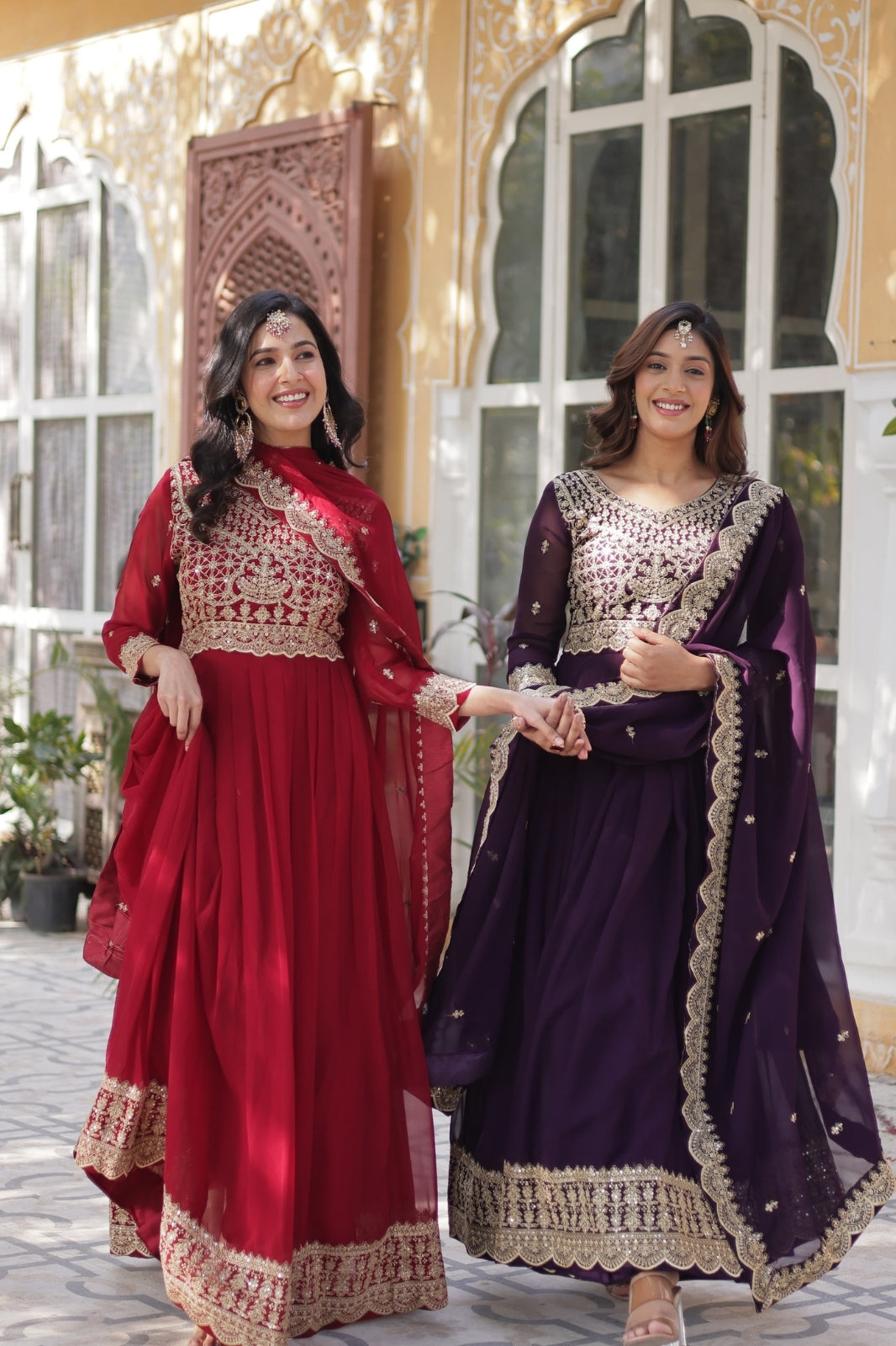 Premium Designer Readymade Gown with Dupatta – Faux Blooming Fabric & Zari Sequins Work