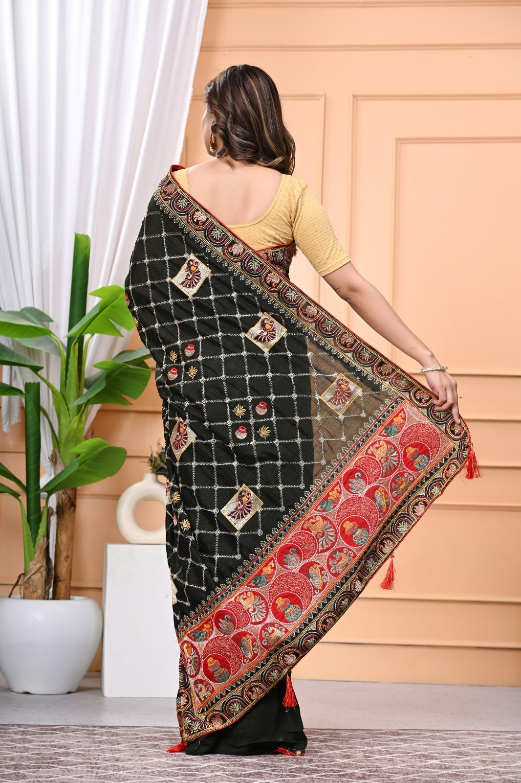 Vichitra Silk Designer Saree with Zari & DMC Stone Work