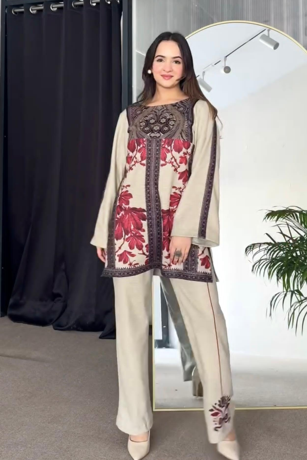 Designer Party Wear Co-ords Set – Pure Natural Crepe with Digital Print (Top & Palazzo)