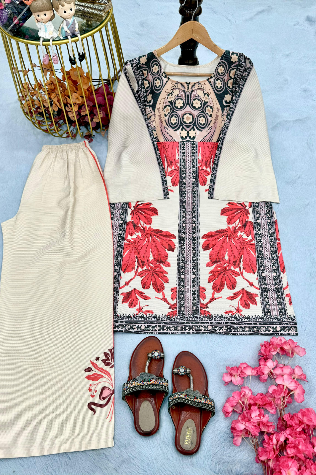 Designer Party Wear Co-ords Set – Pure Natural Crepe with Digital Print (Top & Palazzo)