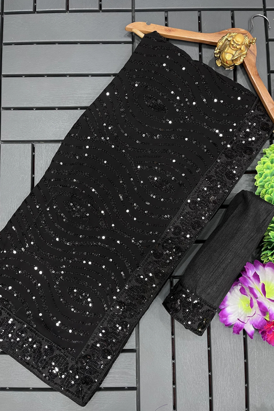 Designer Georgette Saree with Embroidery & Sequins Lace