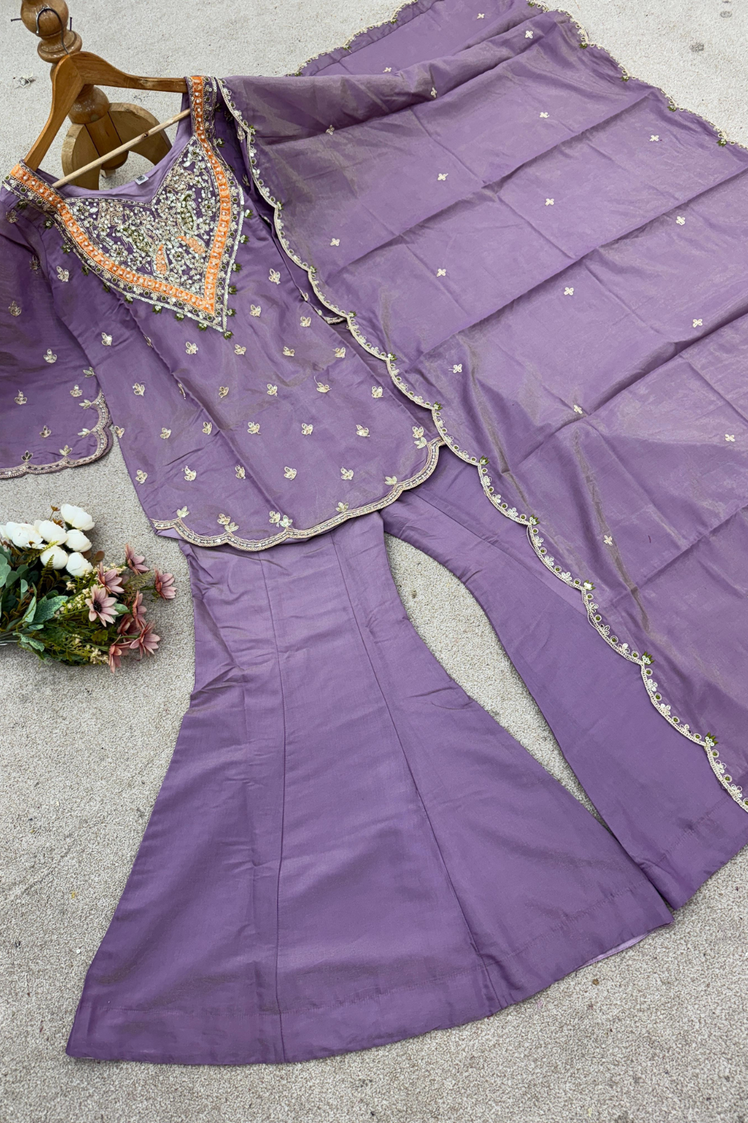 Simar Silk with Embroidery Work – Top, Plazzo & Dupatta Set