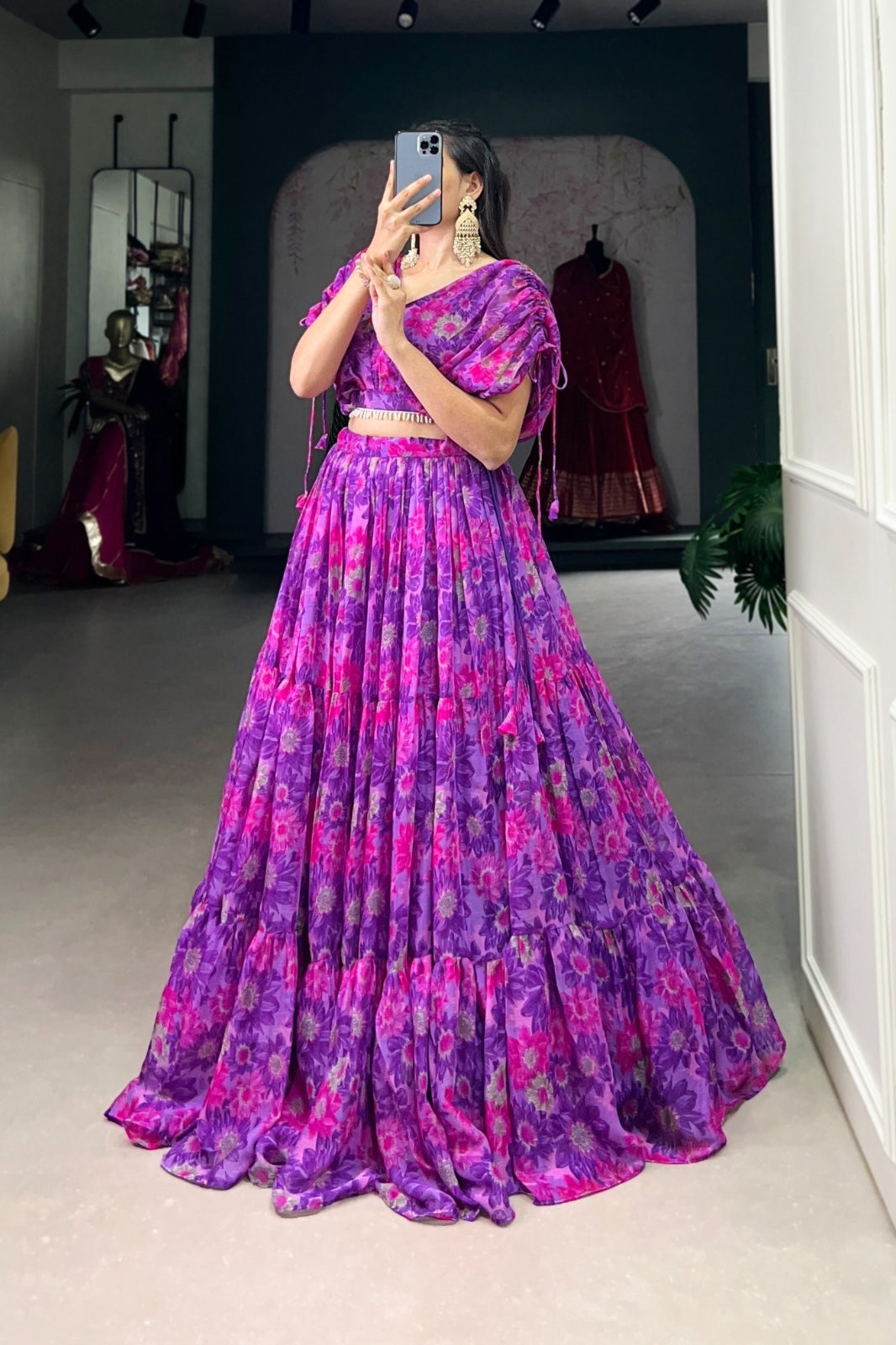 Floral Chiffon Purple Co-ord Lehenga Set – Stitched Lehenga & Blouse | Elegant & Lightweight (Copy)