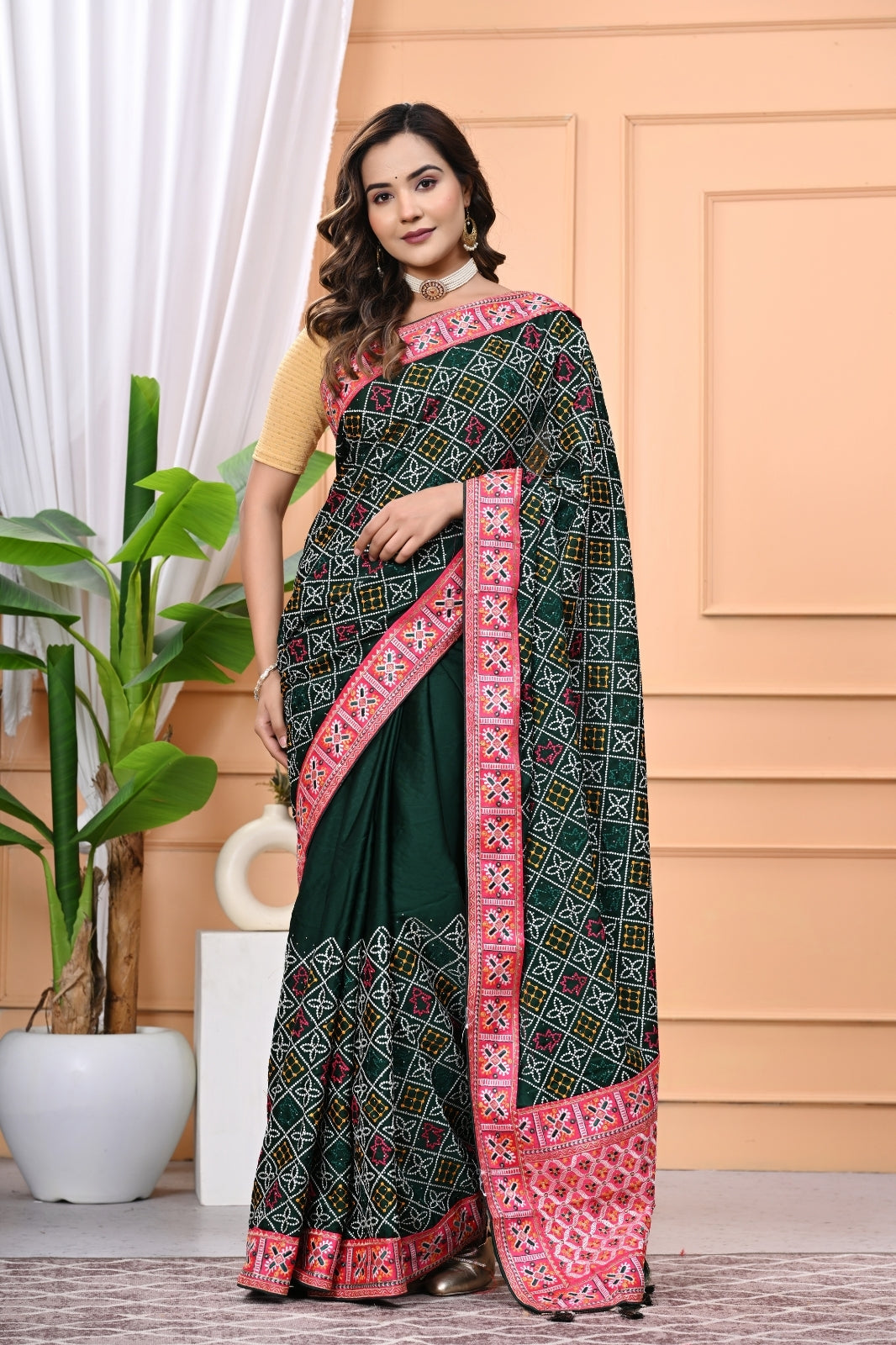 Vichitra Blooming Designer Saree with Heavy Embroidery Work