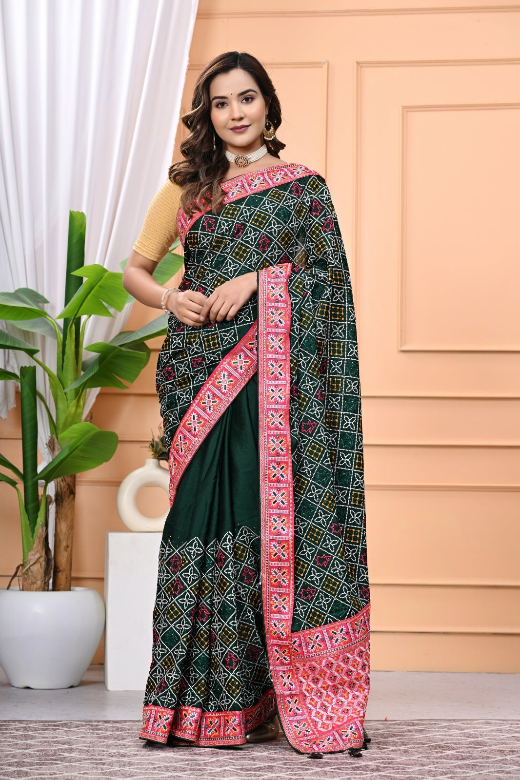 Vichitra Blooming Designer Saree with Heavy Embroidery Work