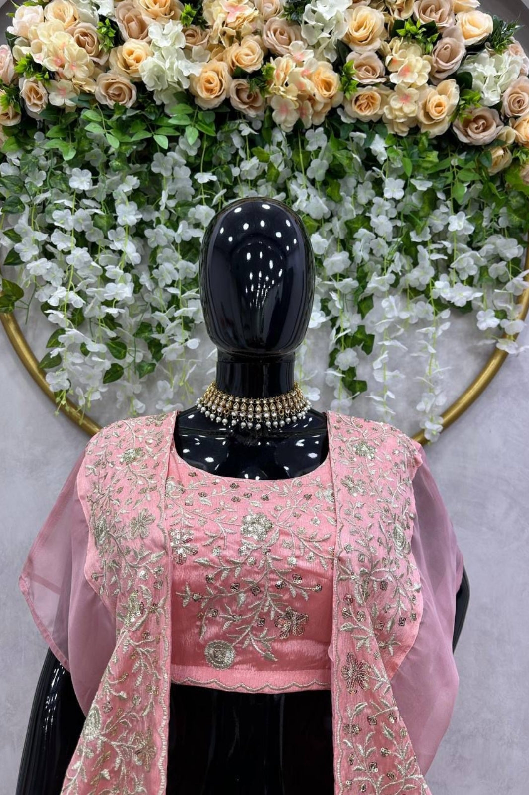 Elegant Chinon Lehenga Set with Shrug – Thread & Sequin Work | 3-Piece Designer Outfit